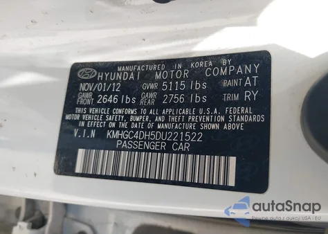 2013 Hyundai Genesis 5.0 R-Spec z USA, uszkodzony, nr VIN KMHGC4DH5DU221522